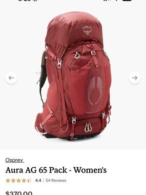 NWOT OSPREY Aura AG 65 Pack - Deep Red Women's Backpack